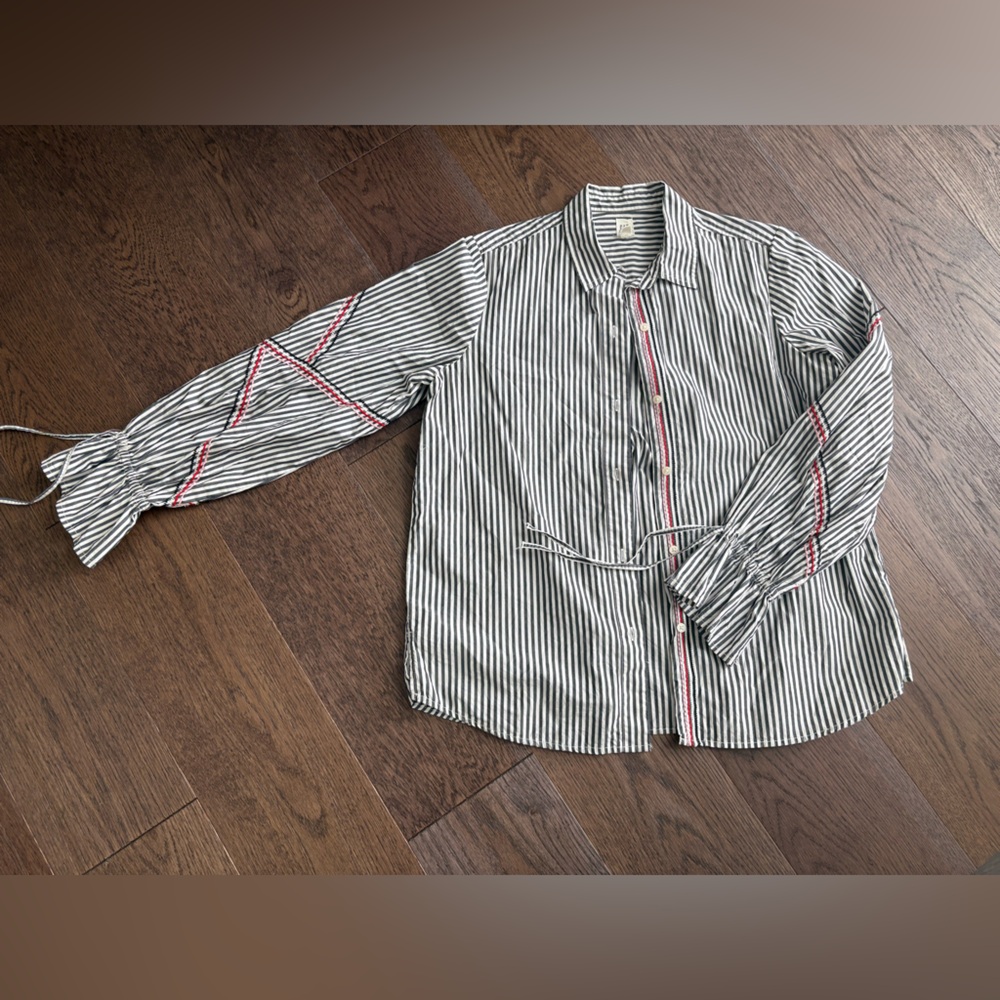 GAP Black and White Striped Shirt with Coloured Embroidery